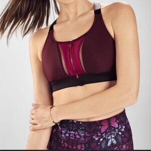 Fabletics Zoe High Impact Sports Bra Front Zipper Burgundy Purple Black XS
